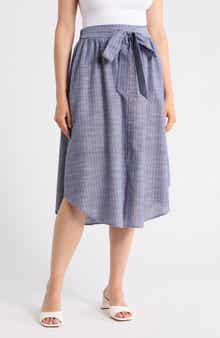 Stripe Linen & Cotton Curve Hem Skirt