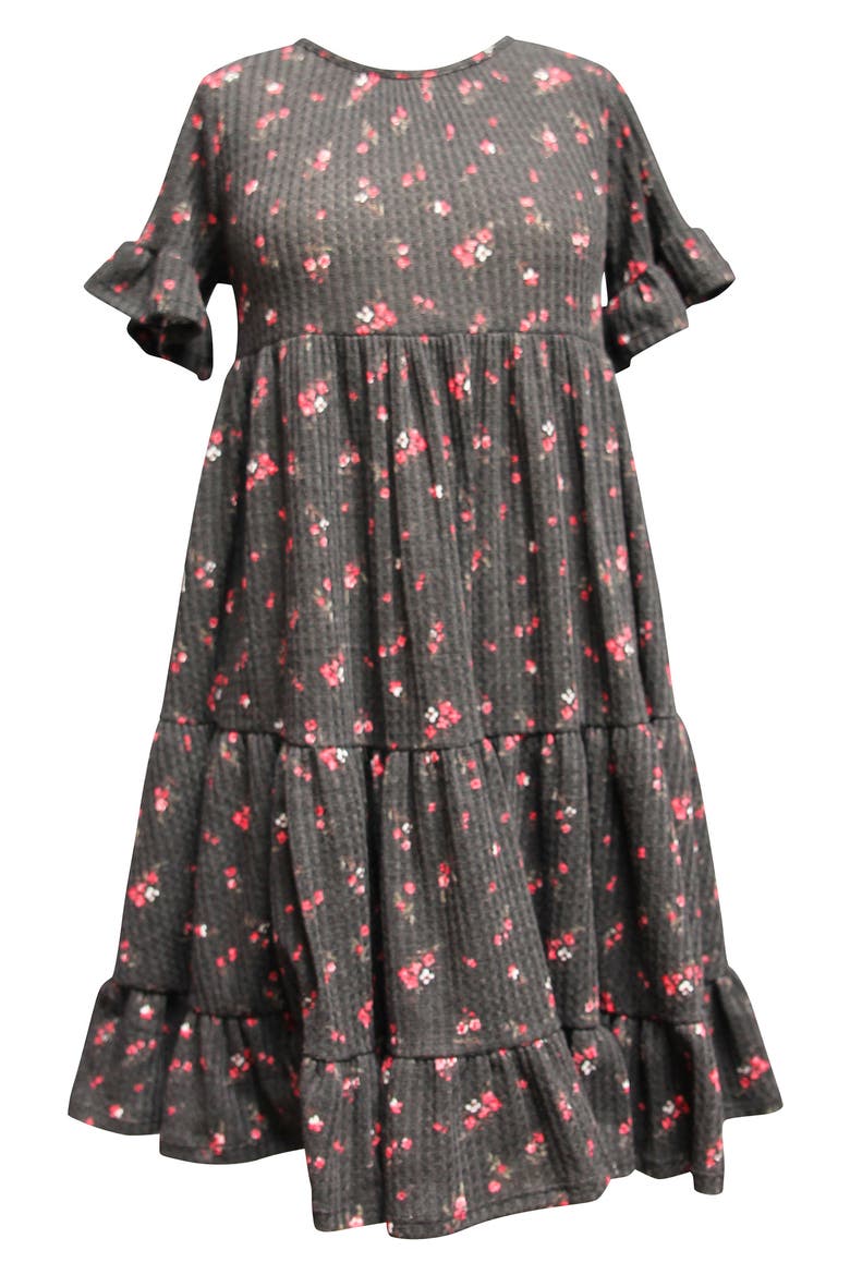 AVA AND YELLY Brushed Thermal Floral Print Dress, Main, color, GREY