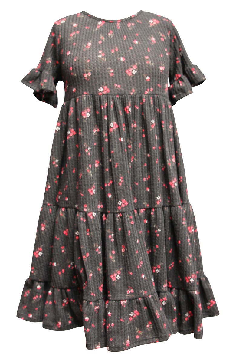 Ava & Yelly AVA AND YELLY Brushed Thermal Floral Print Dress, Main, color, Grey