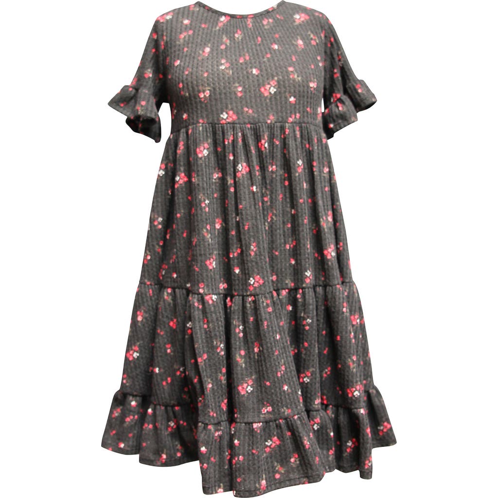 Ava & Yelly Ava And Yelly Brushed Thermal Floral Print Dress In Grey