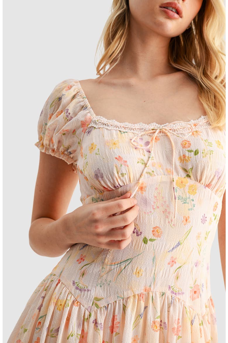 Floral Cap Sleeve Fit & Flare Midi Dress, Alternate, color, APRICOT FLORAL