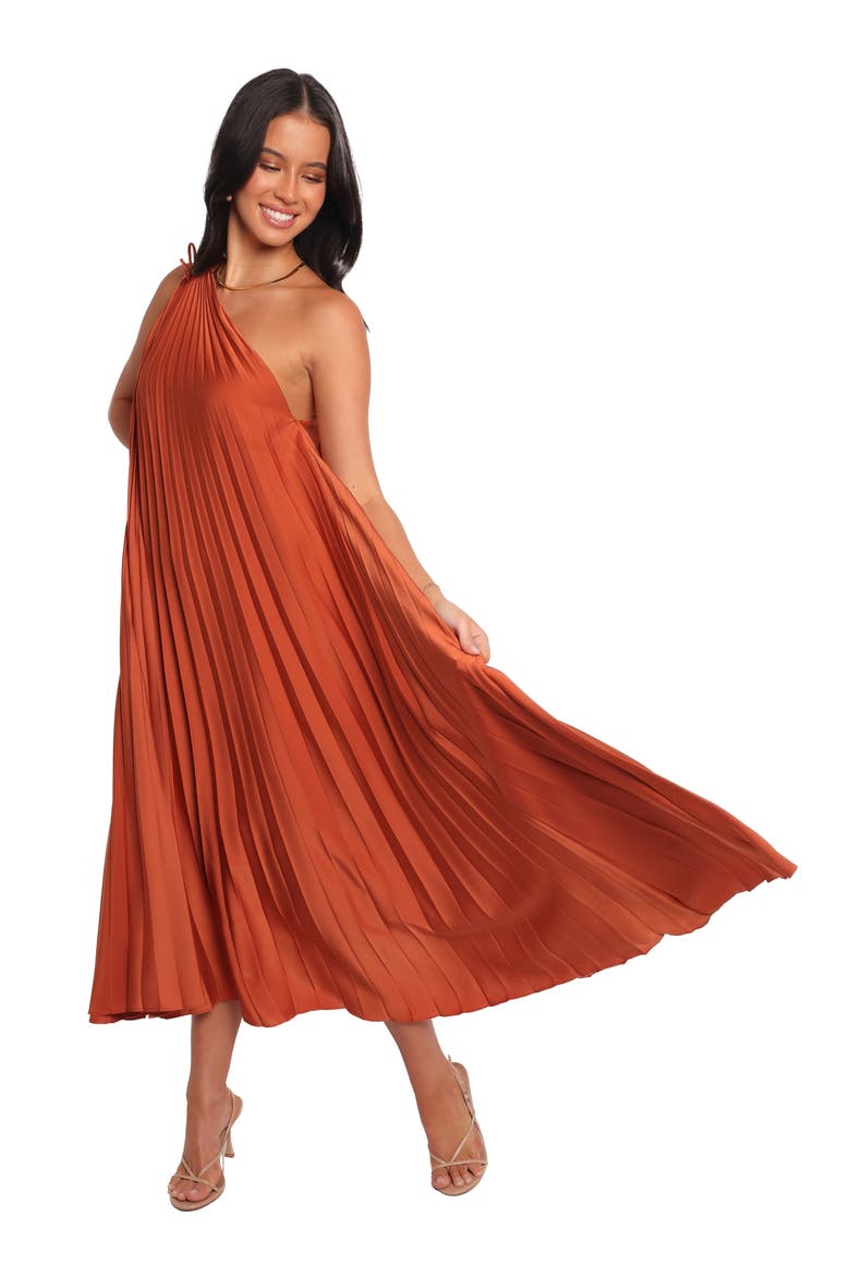 Selena One-Shoulder Midi Dress, Alternate, color, RUSSET BRONZE