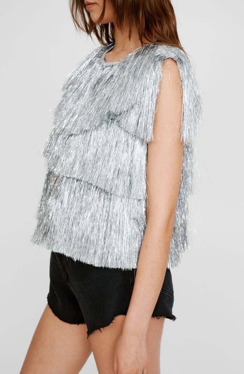 NASTY GAL Tiered Metallic Tinsel Jacket, Alternate, color, 
