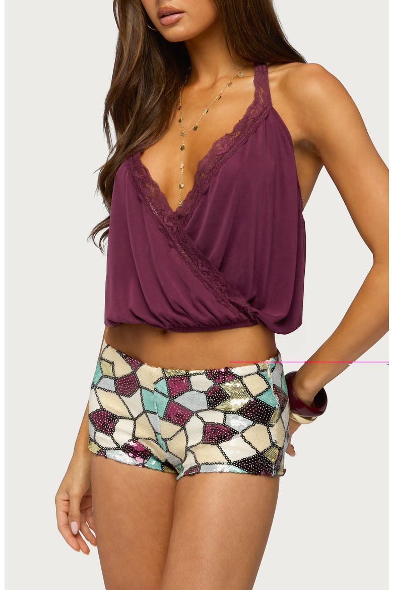Eilen Lacey Wrap Halter Top, Alternate, color, PLUM