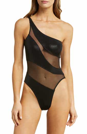 Snake Mesh Inset One-Shoulder One-Piece Swimsuit