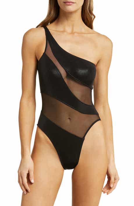 Snake Mesh Inset One-Shoulder One-Piece Swimsuit