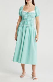 Lush Shirred Puff Sleeve Maxi Dress