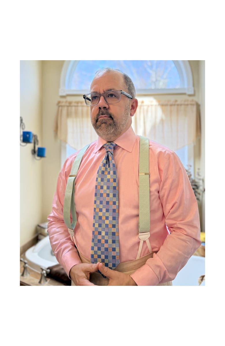 Trafalgar Big and Tall Churchill Chambray Polka Dot Linen Blend Formal End Suspenders, Alternate, color, Light Green With Polka Dots