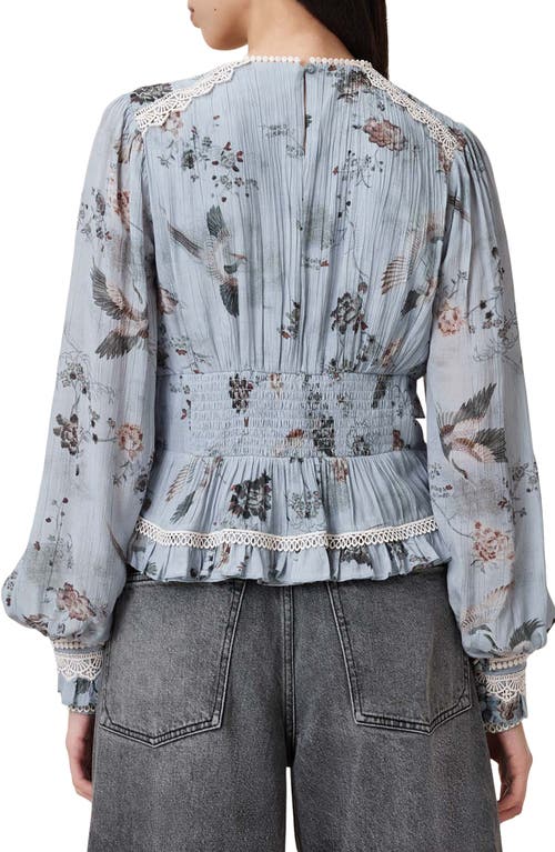 Allsaints Zora Floral Ruffled Top In Blue
