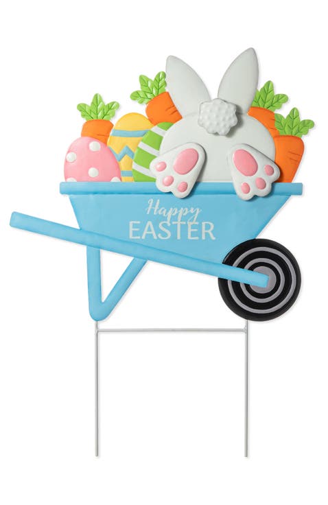 24"H Easter Metal Wheel Barrow Yard Stake