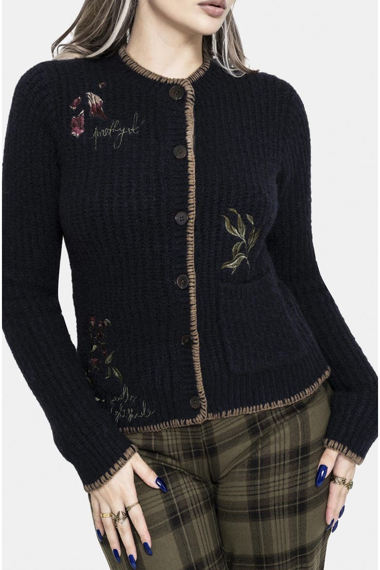 Ame Embroidered Blanket Stitch Cardigan, Main, color, Blue