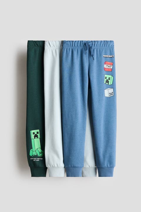 3-pack Brushed-inside Joggers With Motif