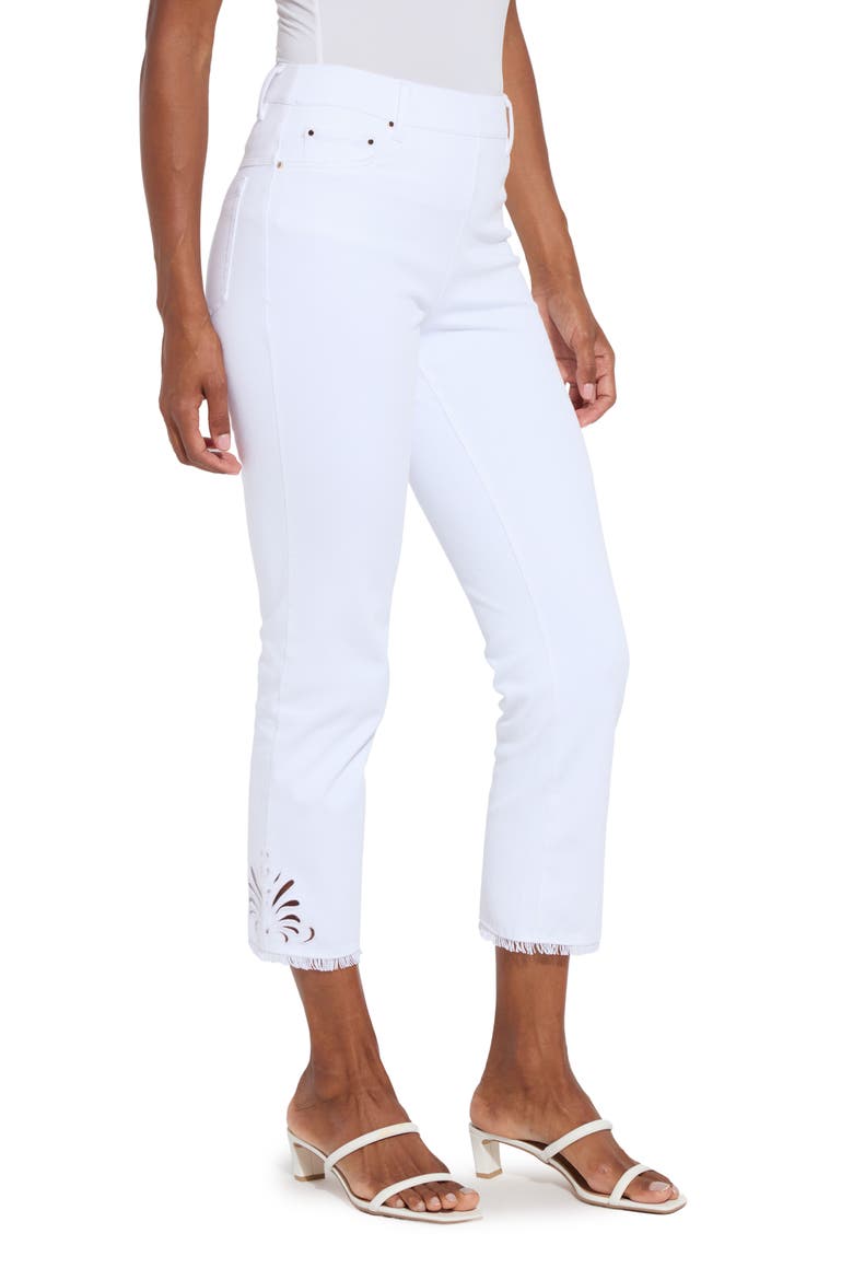 Yori Eyelet Hem Crop Straight Leg Jeans, Main, color, WHITE
