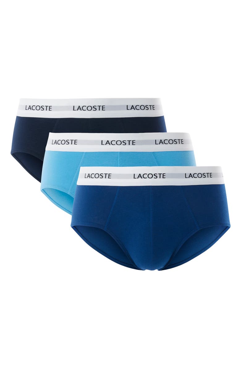 Lacoste Assorted 3-Pack Stretch Cotton Briefs, Alternate, color, Globe/ Argentine Blue-Navy