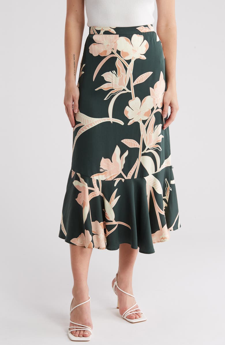 T Tahari Floral Print Flounce Skirt, Main, color, 