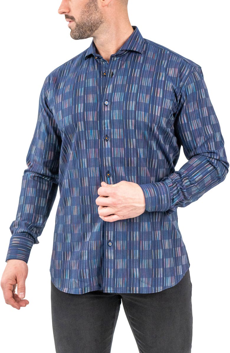 Maceoo Einstein Jacqcarter Blue Contemporary Fit Cotton Blend Button-Up Shirt, Alternate, color,