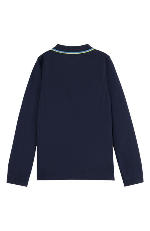 Scotch & Soda Boy's Cotton Piqué Long-sleeve Polo Shirt In Blue
