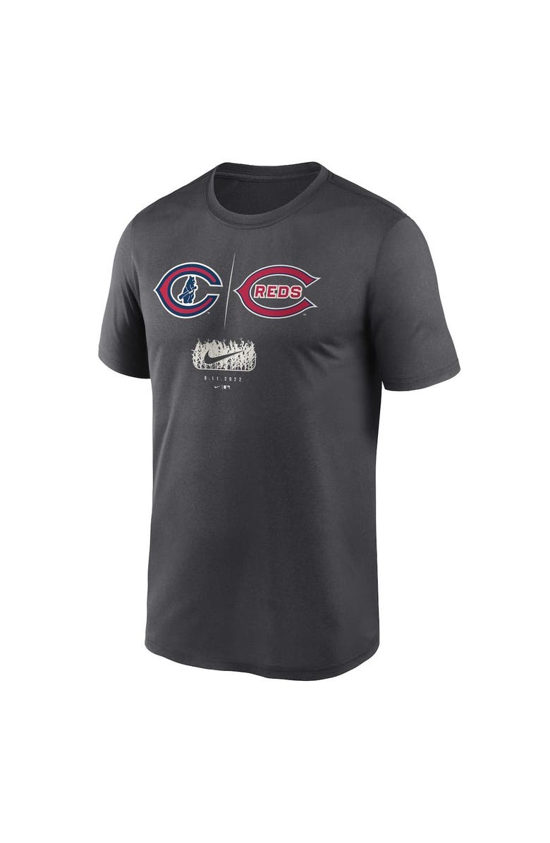 Nike Men's Nike Charcoal Chicago Cubs vs. Cincinnati Reds 2022 Field of Dreams Destination Matchup T-Shirt, Alternate, color,