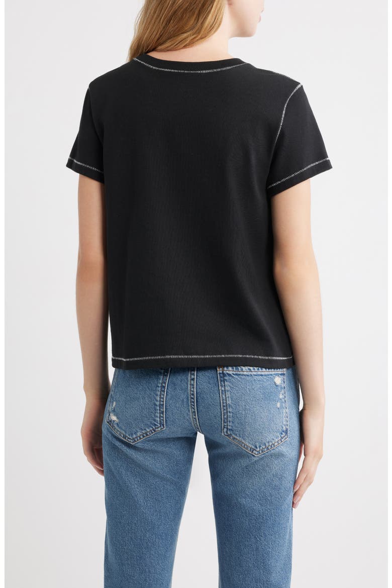 Girlfriend Cotton T-shirt with Contrast Stitching, Alternate, color, BLACK CONTRAST STITCH