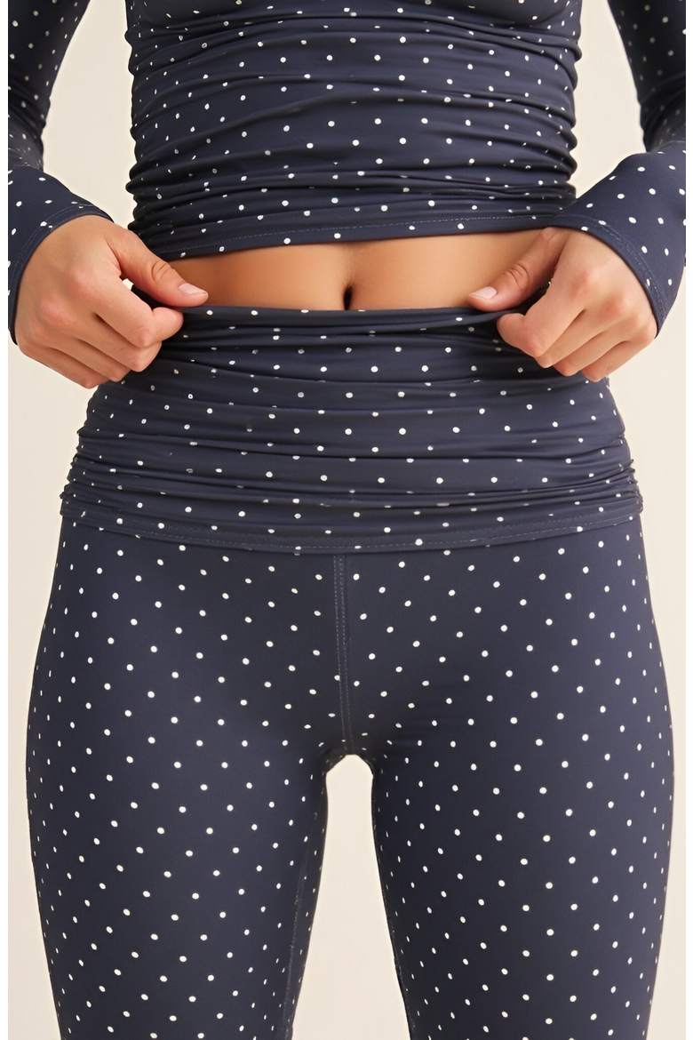 Polka Dot Print High Waist Full-Length Leggings with Wide Waistband, Alternate, color, Navy / White Polka Dot
