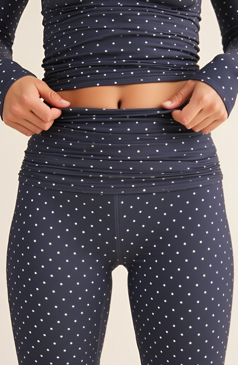 Modenaire Polka Dot Print High Waist Full-Length Leggings with Wide Waistband, Alternate, color, Navy / White Polka Dot