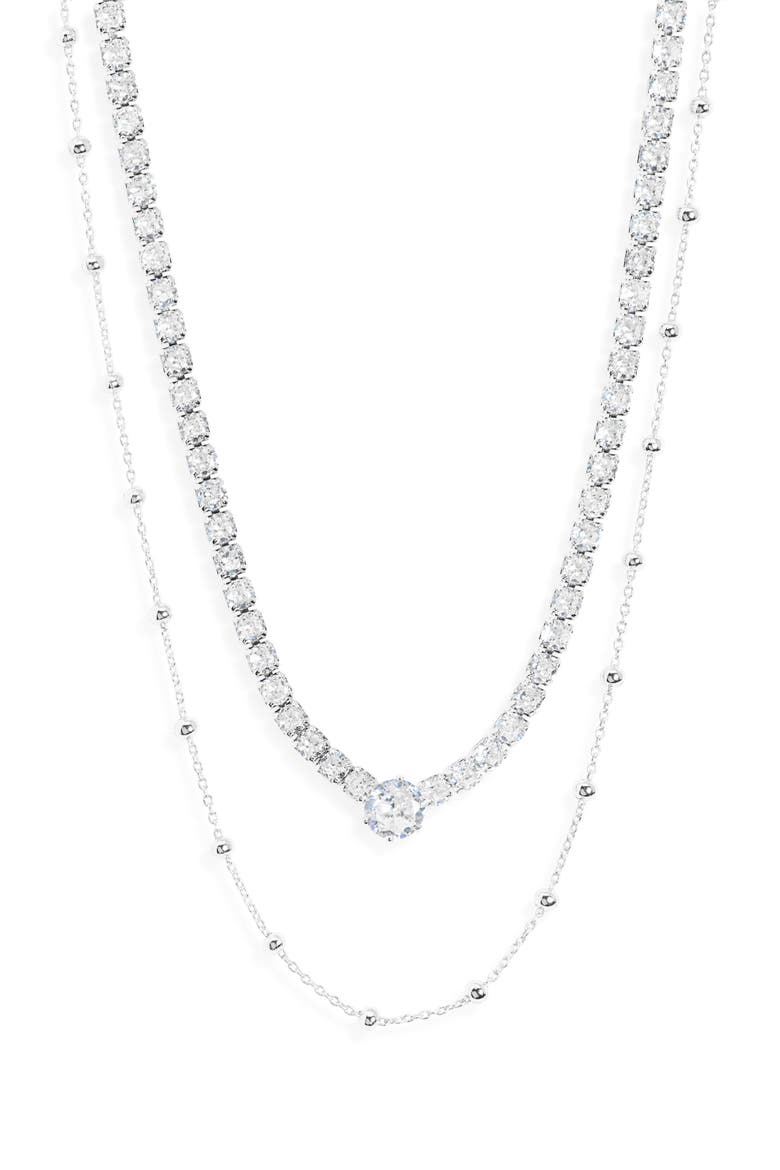 Double Layer Ball Necklace, Main, color, CLEAR- SILVER