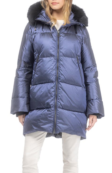 Apres-Ski Horizontal Jacket With Detachable Genuine Shearling Hood Trim