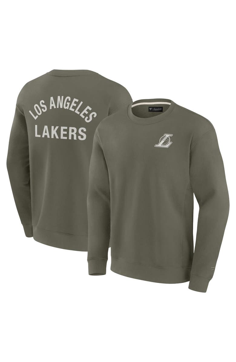 Fanatics Signature Unisex Fanatics Signature Olive Los Angeles Lakers Super Soft Pullover Crew Sweatshirt, Main, color, Olive