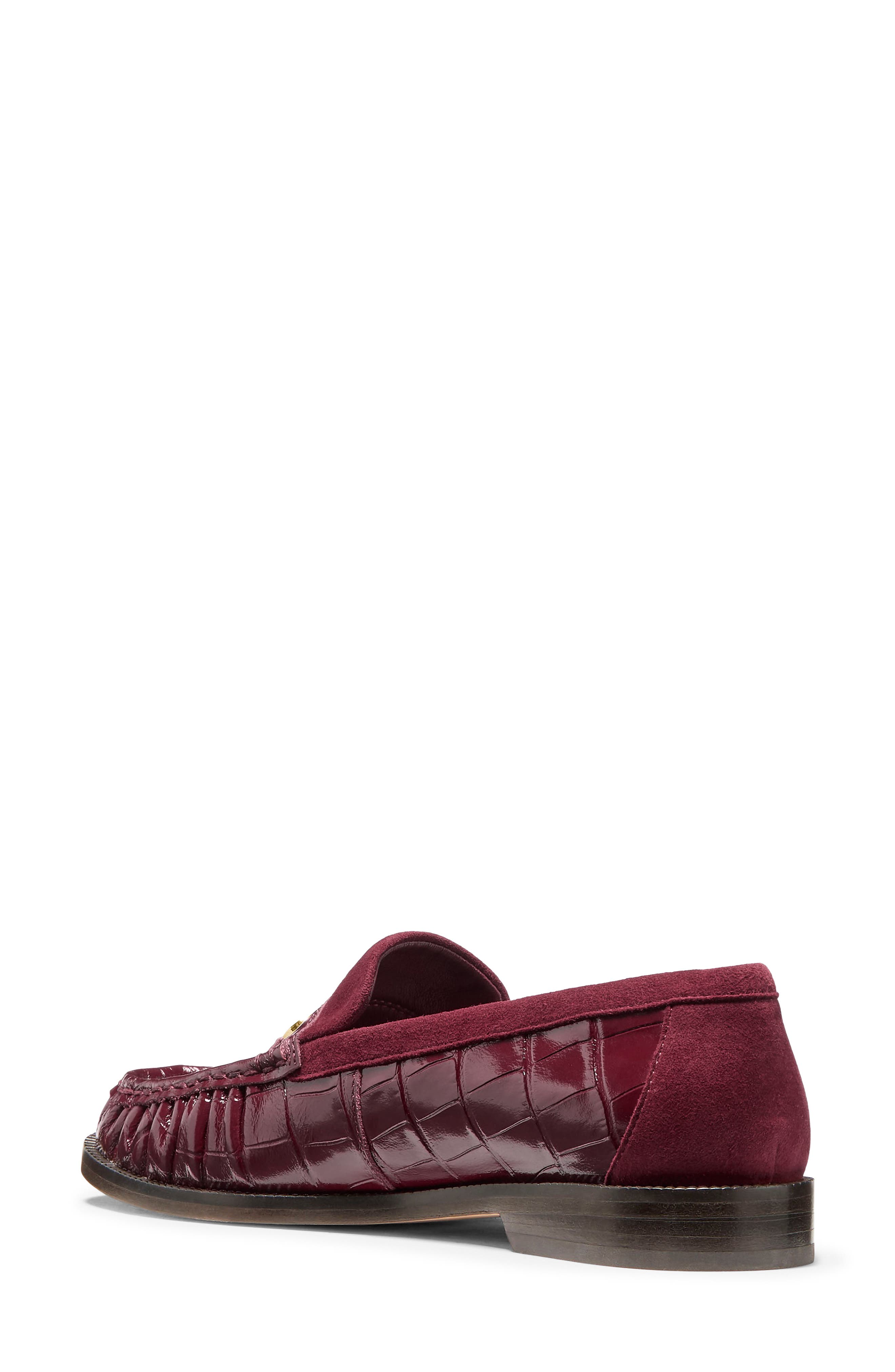 Penny Croc Embossed Leather Loafer, Alternate, color, CHERRY JUICE
