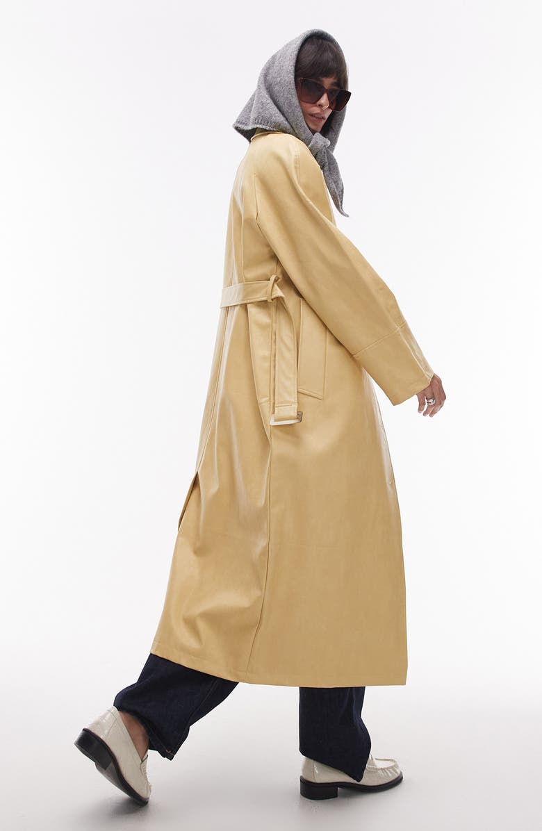 Topshop Oversize Faux Leather Cotton Trench Coat, Alternate, color,