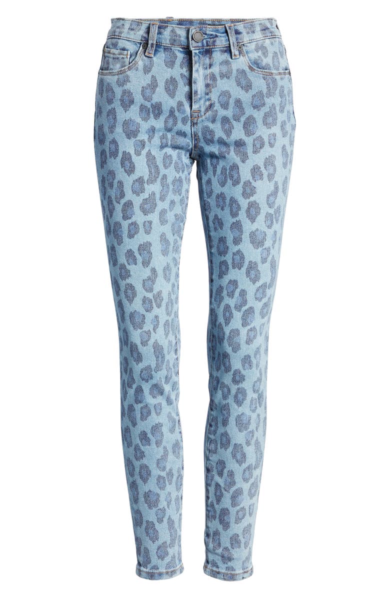 BLANKNYC The Bond Leopard Print Ankle Skinny Jeans, Alternate, color, 