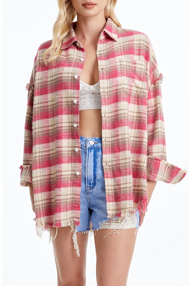 Plaid Cotton Shirt Jacket, Main, color, PINK/KHAKI PLAID