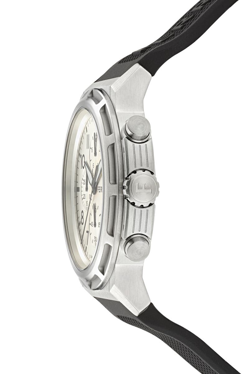 FERRAGAMO Sport Chronograph Silicone Strap Watch, 44mm, Alternate, color, Stainless Steel