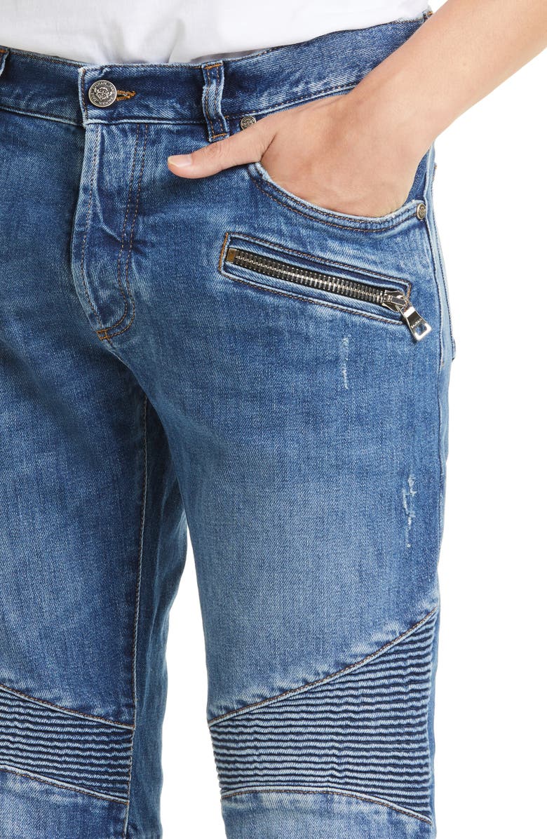Balmain Moto Tapered Jeans, Alternate, color, 