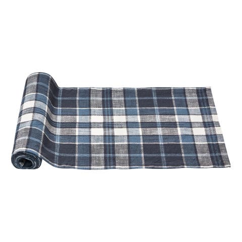 Mirage Plaid Table Runner Blue Cotton Perfect for Christmas