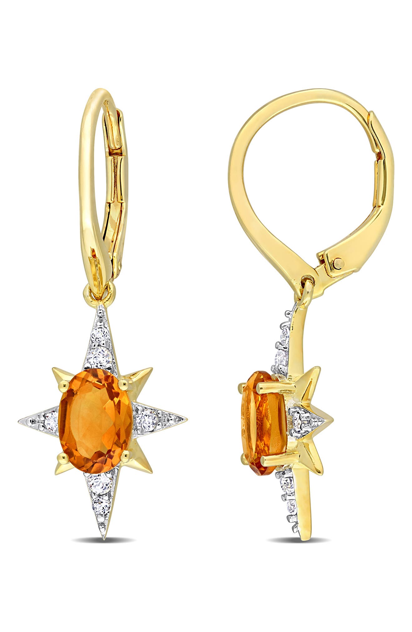 DELMAR Madeira Citrine & White Topaz Star Hoop Earrings