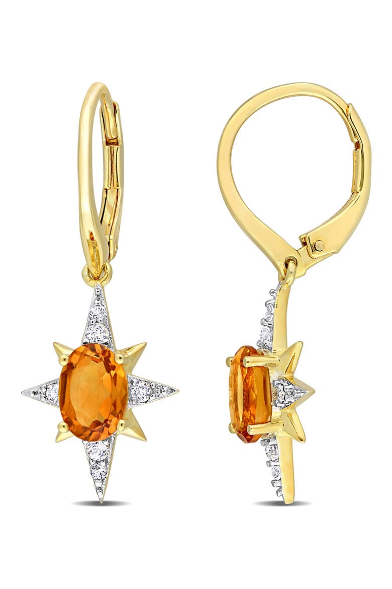 Madeira Citrine & White Topaz Star Hoop Earrings, Main, color, YELLOW