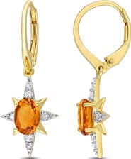 DELMAR Madeira Citrine & White Topaz Star Hoop Earrings