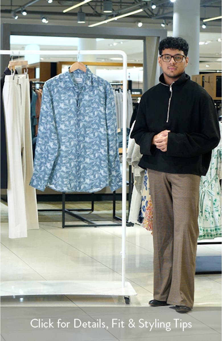Julian Shaped Fit Abstract Leaf Print Linen Button-Up Shirt, sales video thumbnail