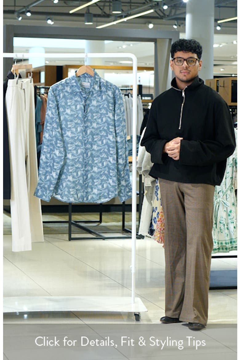 Julian Shaped Fit Abstract Leaf Print Linen Button-Up Shirt video