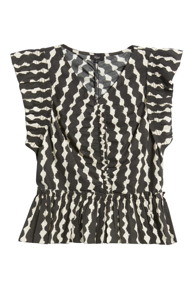 Cali Ikat Print Peplum Top, Alternate, color, PAINTED NOIR