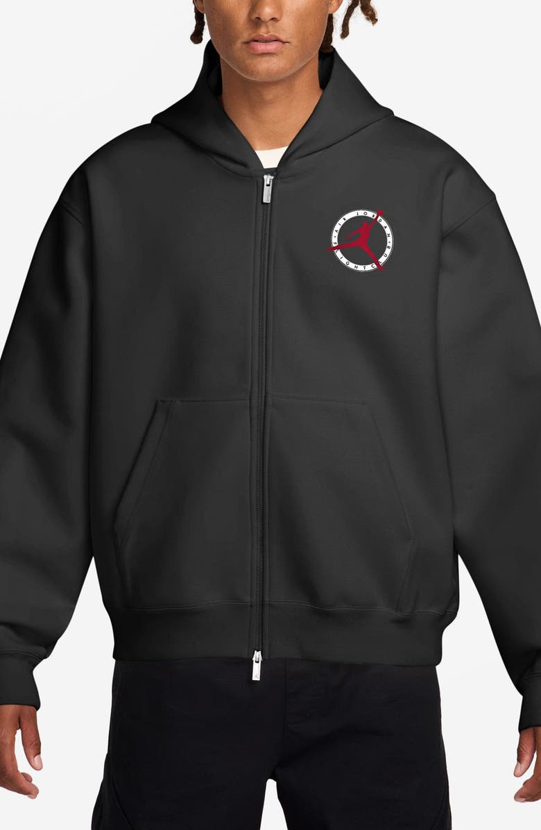 Jordan Flight Club Oversize Fleece Zip Hoodie, Main, color, Black