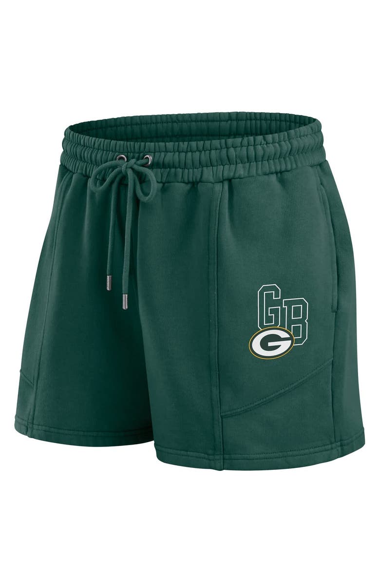 WEAR by Erin Andrews Women's WEAR by Erin Andrews Green Green Bay Packers Washed Fleece Long Sleeve T-Shirt & Shorts Lounge Set, Alternate, color, 