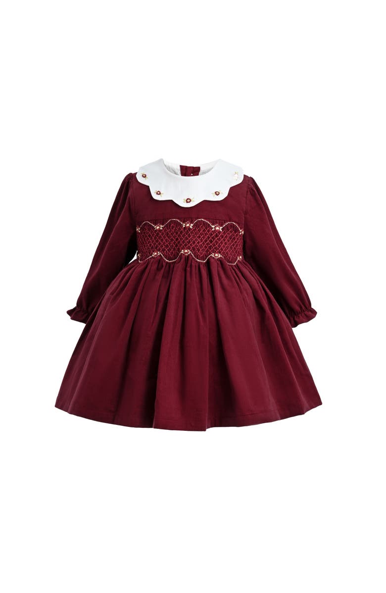 Tulleen Smocked Holiday Dress, Main, color, Burgundy