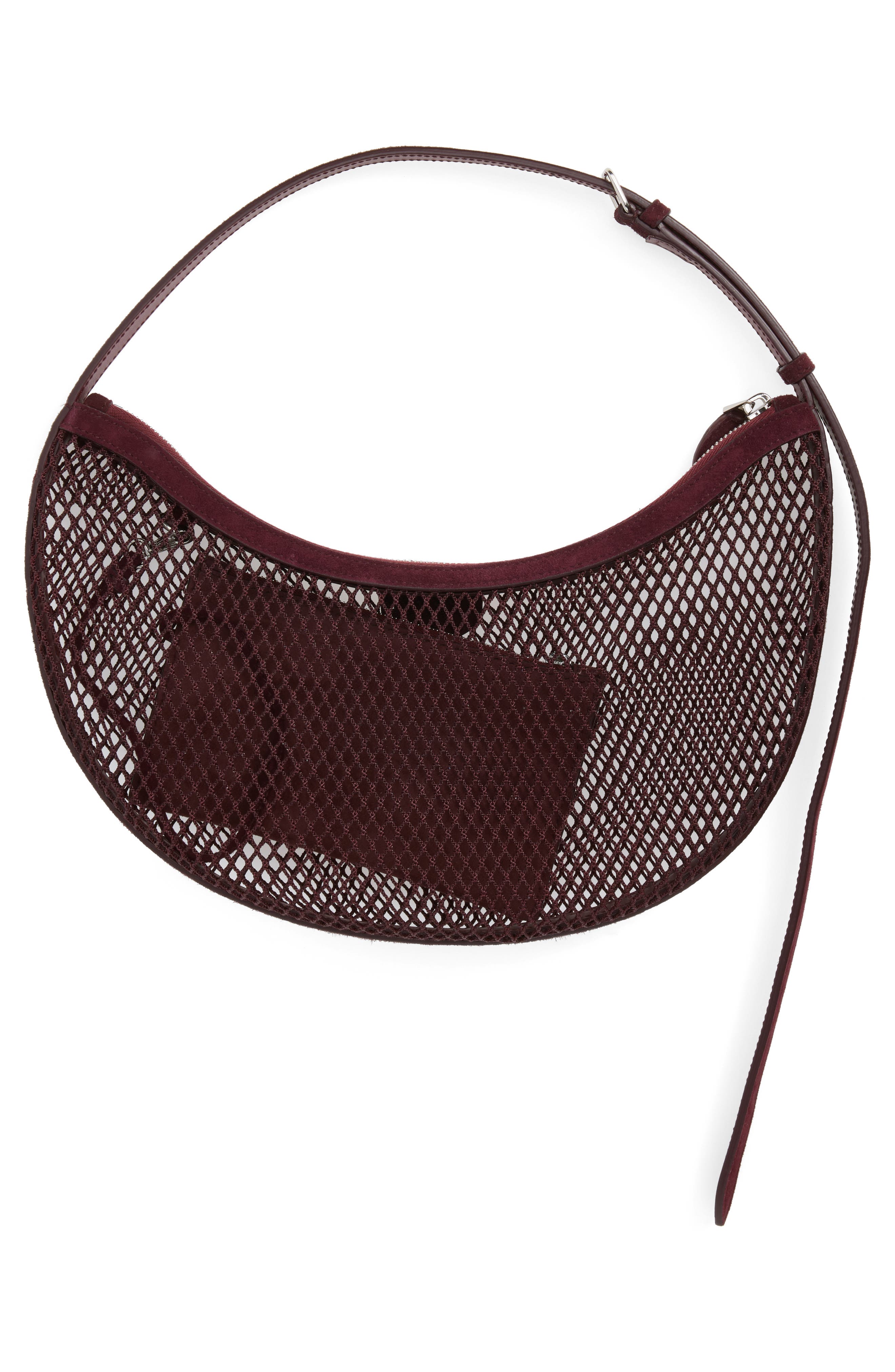 One Piece Demi Lune Fishnet & Suede, Alternate, color, ROUGE GRENAT 325