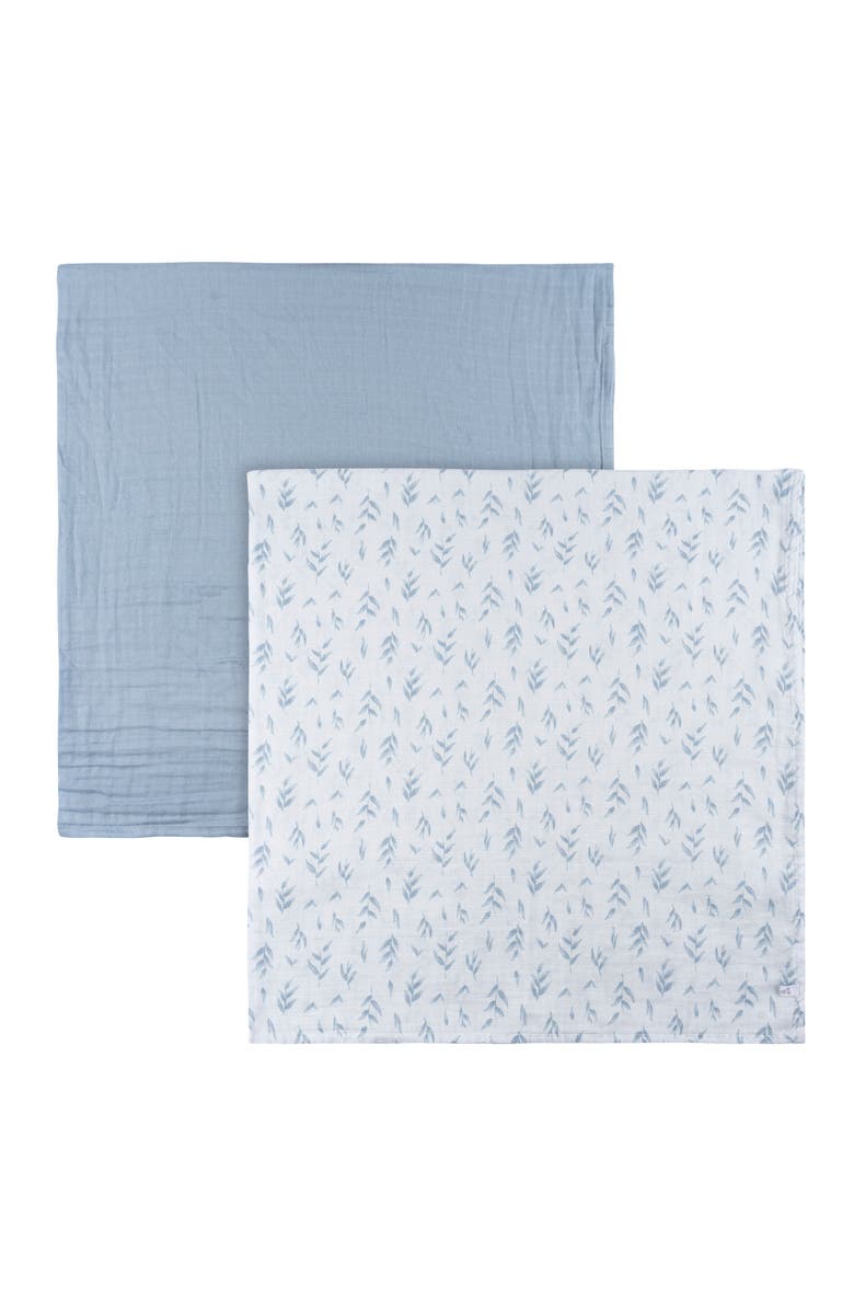 Just Born Muslin Swaddle Blue Blankets 2-Pack, Main, color, Blue Leaf