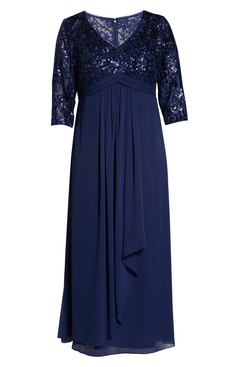Alex Evenings Sequin Bodice Gown, Alternate, color, Navy