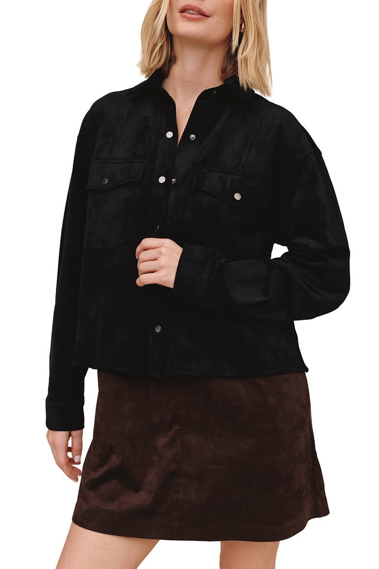 Faux Suede Shacket, Main, color, BLACK