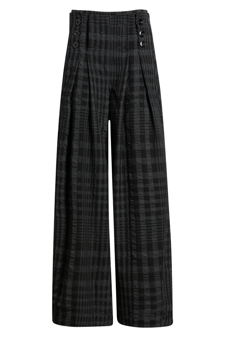 On the Move Plaid Cotton & Wool Blend Wide Leg Pants, Alternate, color, BLACK NAVY PLAID COM