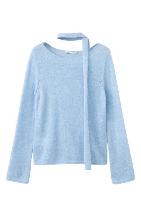Boat Neck Sweater with Scarf